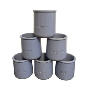 La Fermiere French Terracotta Yogurt Pots Periwinkle Blue Glazed Set of 6